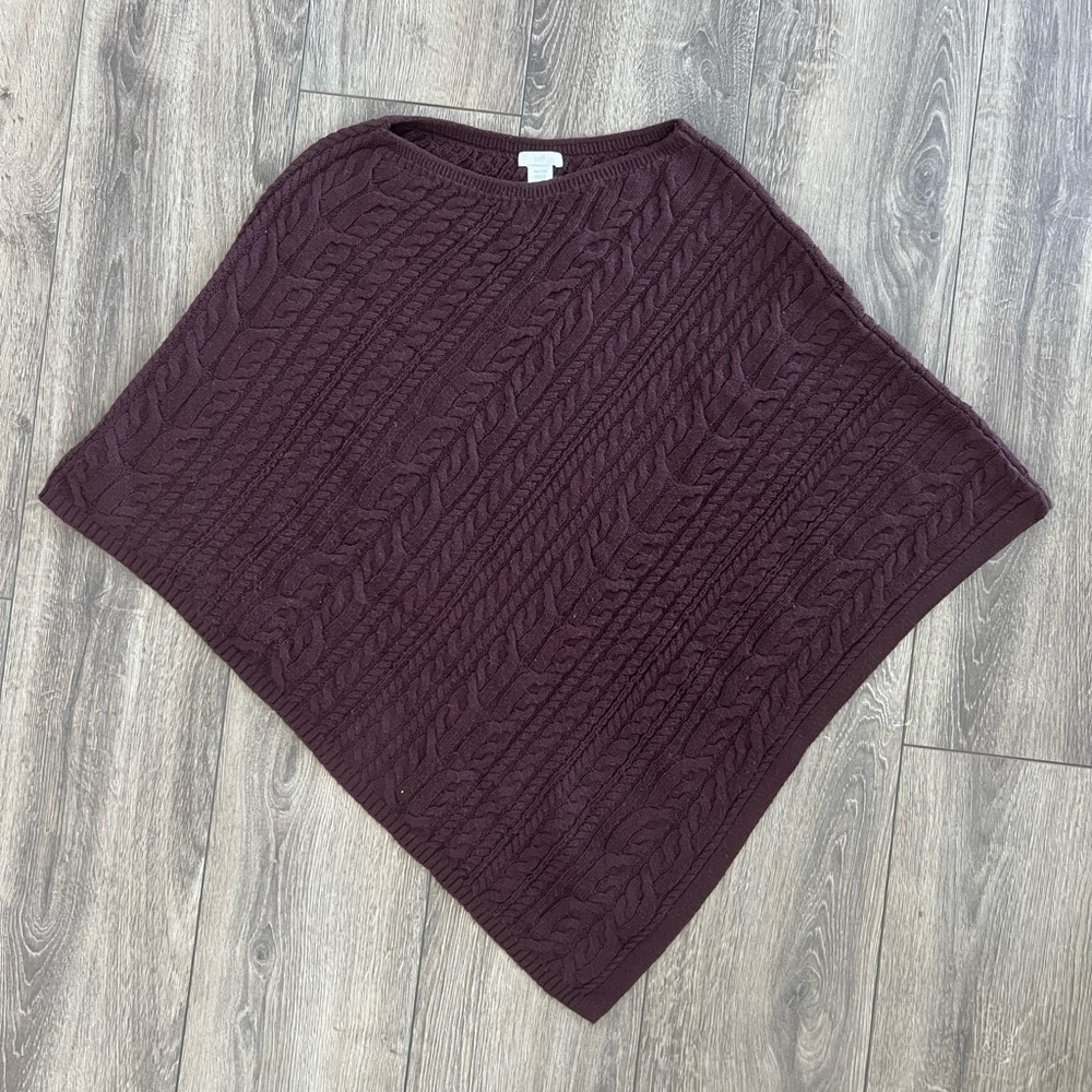 J. Jill Women's Cable Knit Sweater Poncho - Burgundy One Size